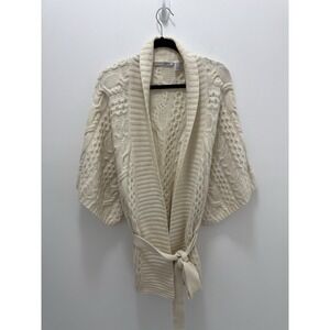 Autumn Cashmere Cable Knit Belted Cardigan Sweater Cashmere Merino Ivory L Shawl